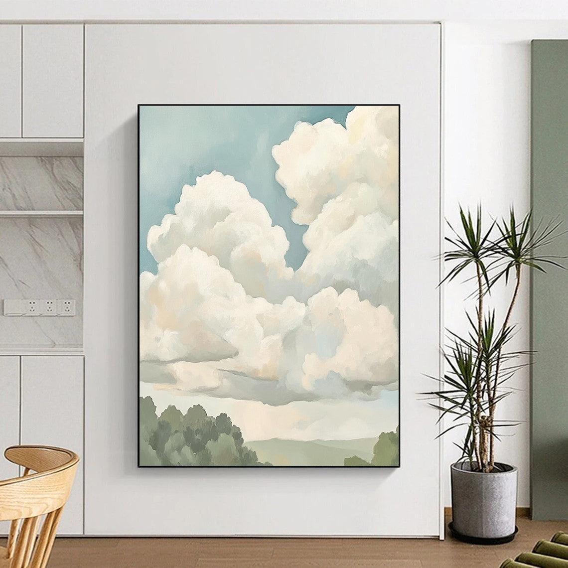 Puffy Clouds Sky Art for Wellness Retreat & Minimalist Home Office STSC1395