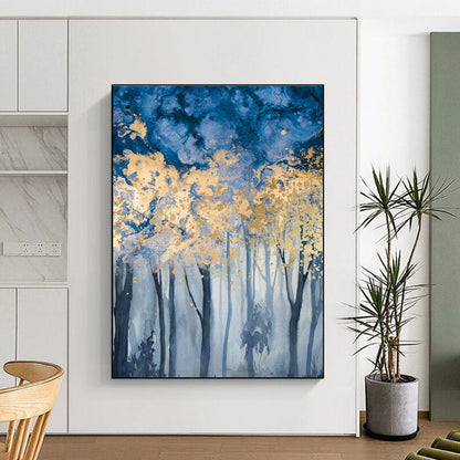 Golden - Blue Forest Art for Luxury Ski Lodge & Asian - Inspired Tea House DLZ0943
