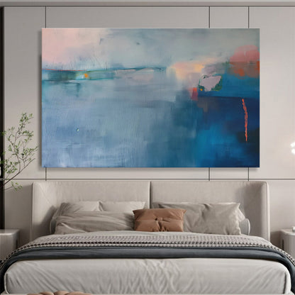 Light - Blue Abstract Landscape Art for Coastal - Themed Guest Room DLZ2861