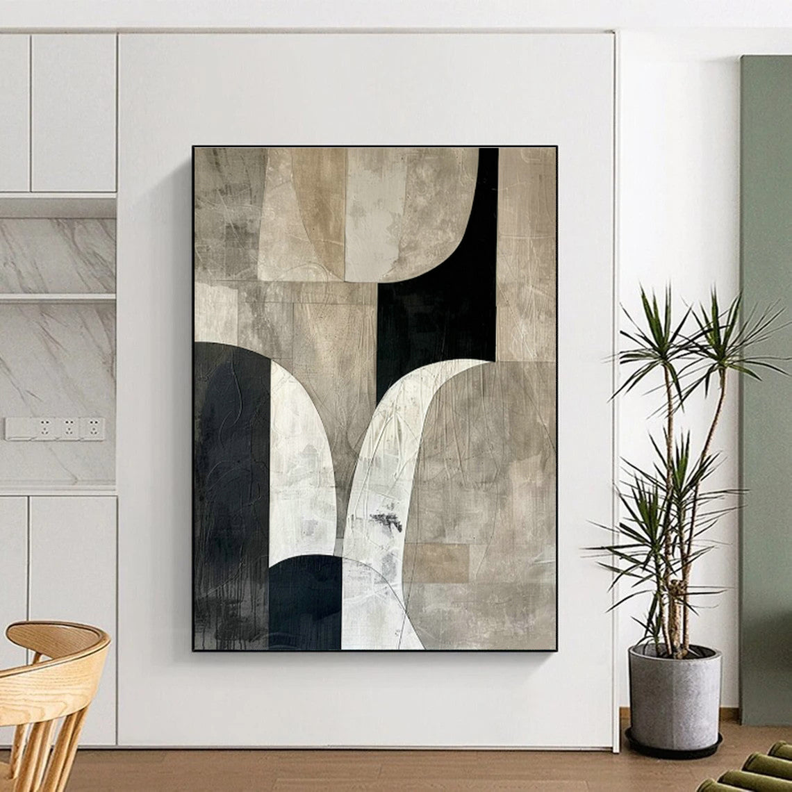 Black - White - Grey Curved Abstract Art for Modern Gallery Space & Chic Urban Apartment DLZ1327