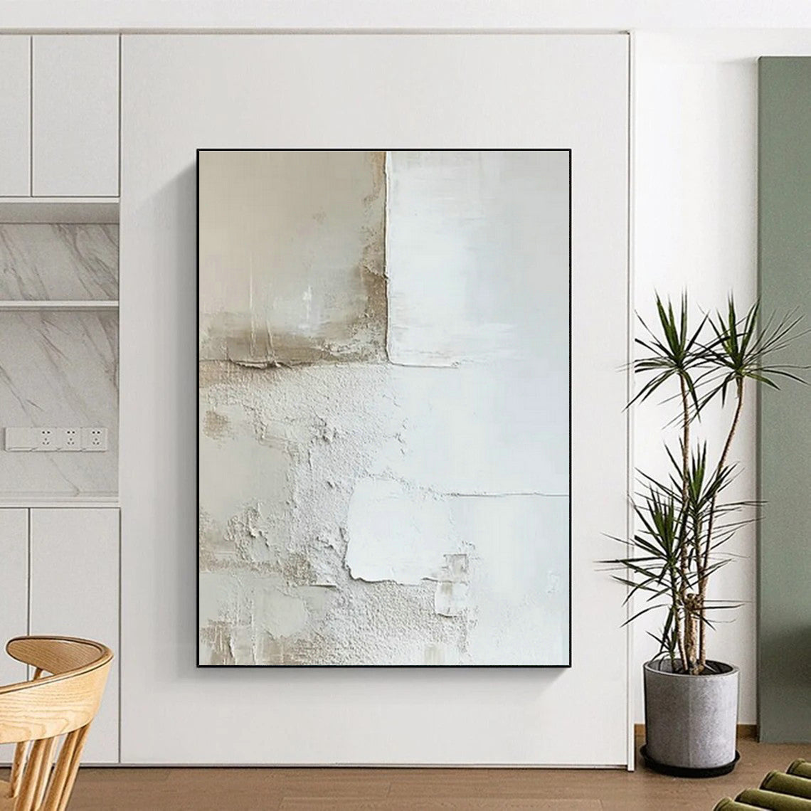 Light Brown - White Textured Abstract Art for Coastal Cottage Living Room & Wellness Retreat Lounge DLZ0984