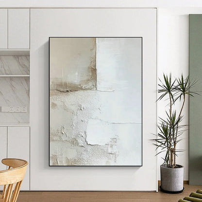 Light Brown - White Textured Abstract Art for Coastal Cottage Living Room & Wellness Retreat Lounge DLZ0984