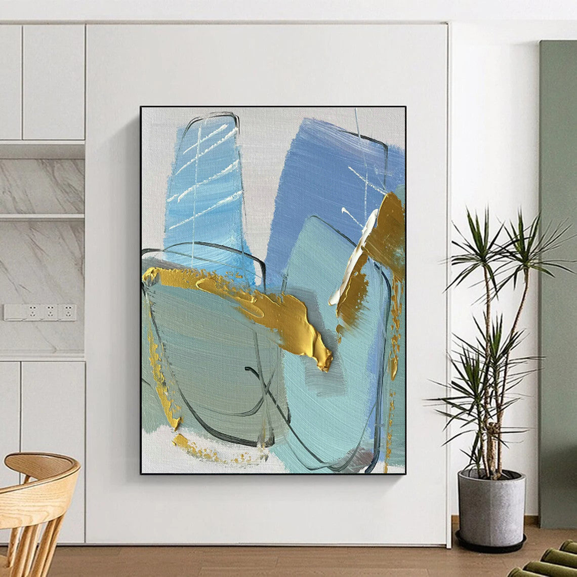Blue - Gold Abstract Art for Coastal Villa & Art - Forward Bar DLZ0809