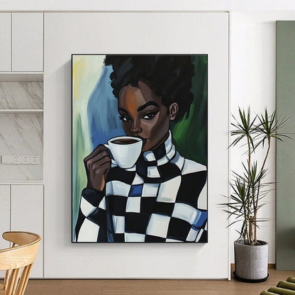 Woman Drinking Coffee for Trendy Coffee Shop & Modern Feminine Workspace STSC919