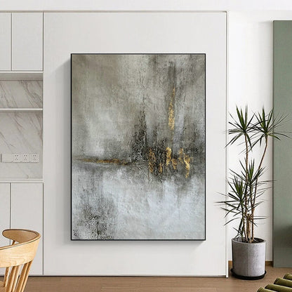 Gold - Gray Textured Abstract Art for Luxury Hotel Lobby & High - End Art Gallery DLZ1790