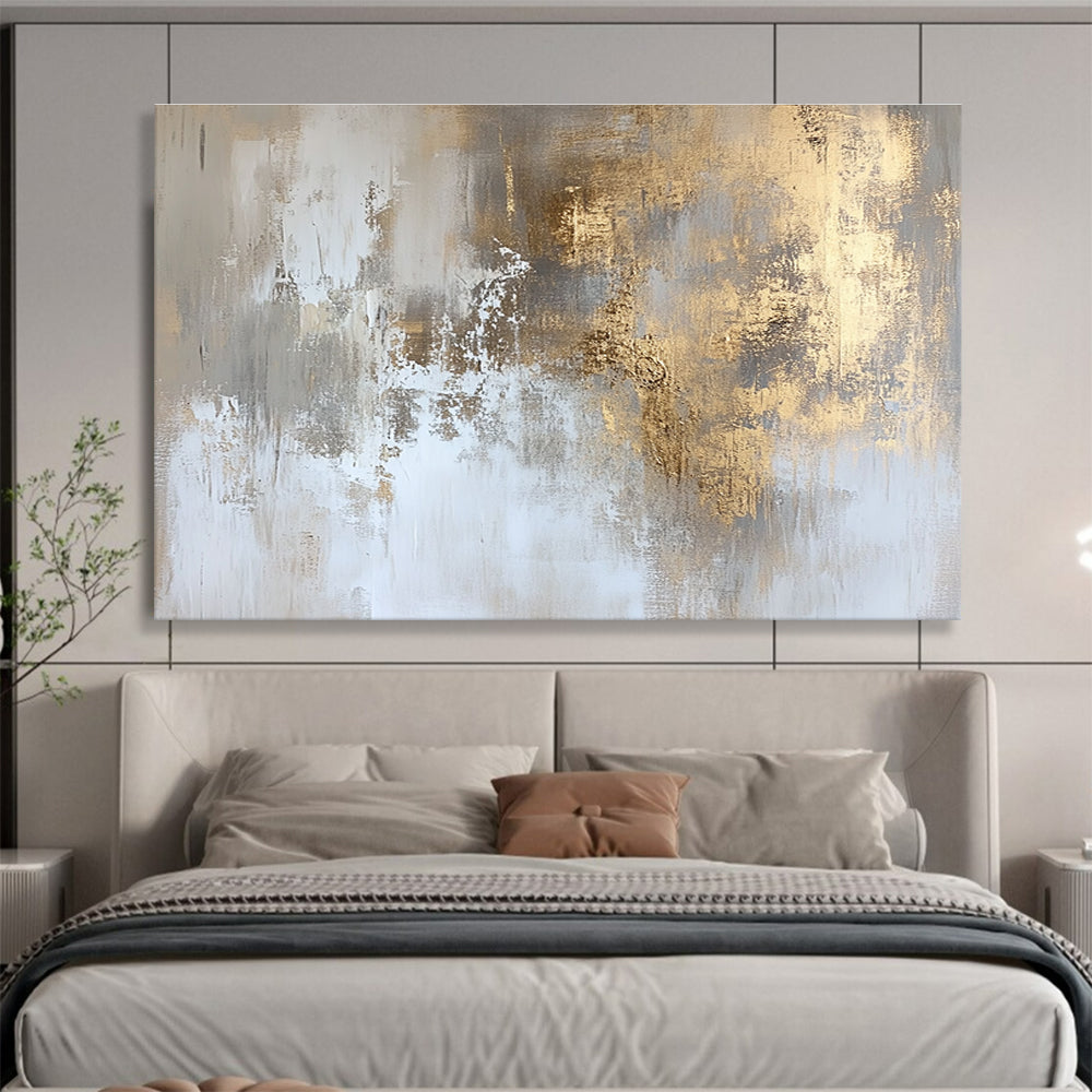 Gold - Accented Gray Abstract Art for Luxury Hotel Suite & Upscale Home Library SC234