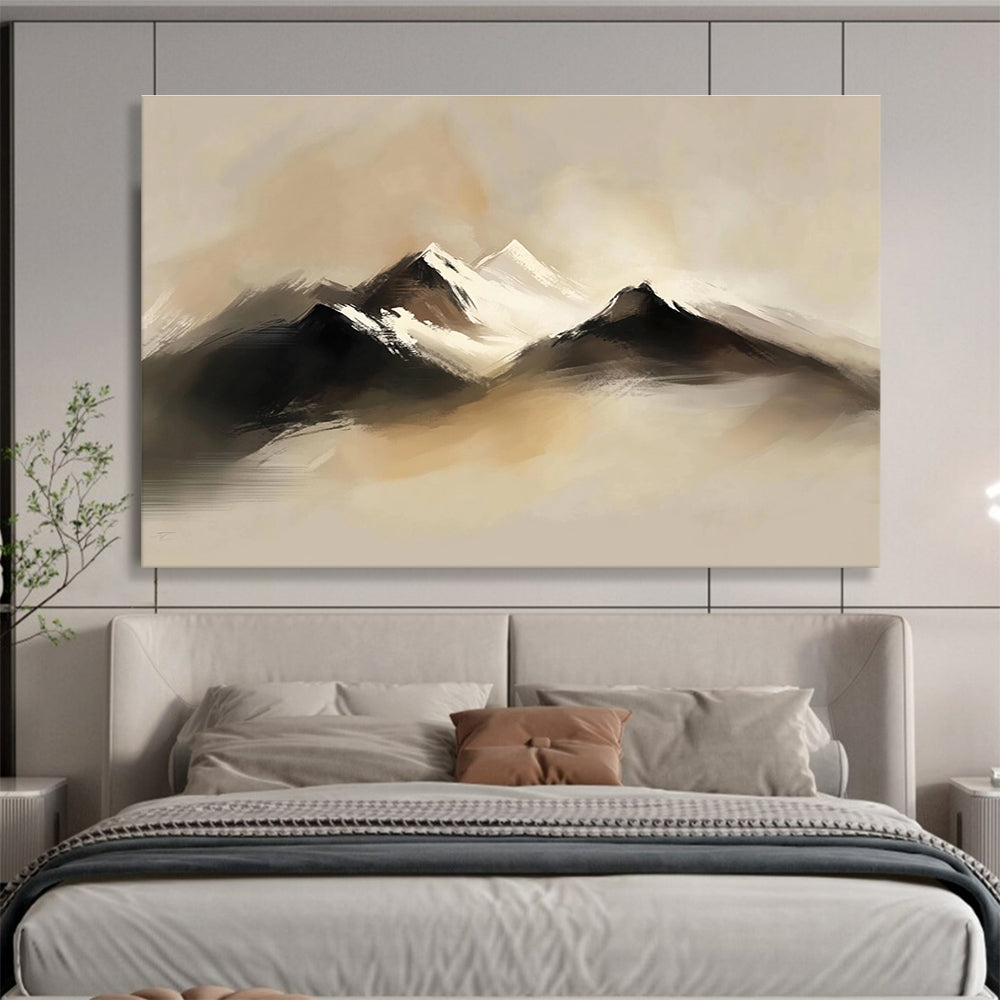 Misty Mountain Landscape Art for Minimalist Home Office & Serene Bedroom SC301