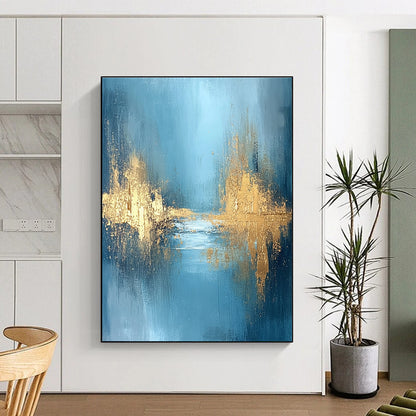 Blue - Gold Abstract Landscape Art for Bedroom & Luxury Hotel Room STSC723