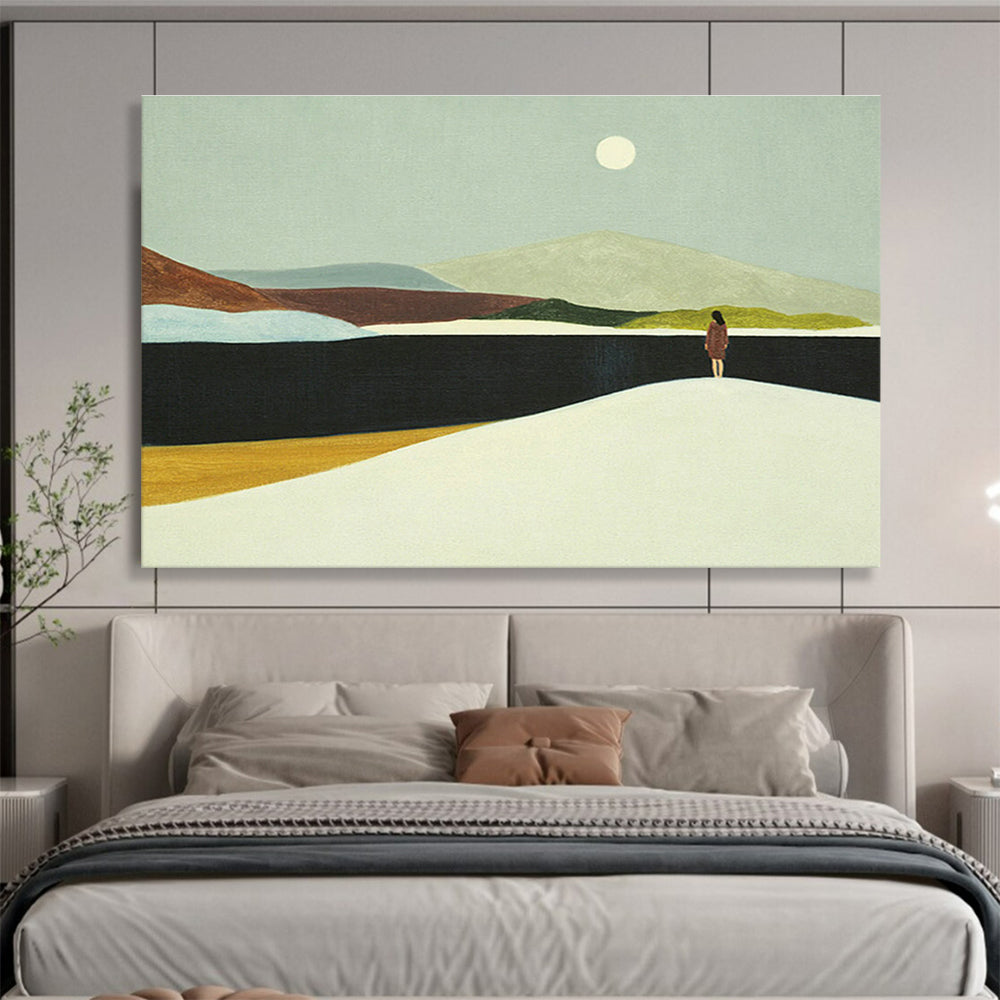 Moonlit Figure Landscape Art for Serene Bedroom Retreats DLZ3123