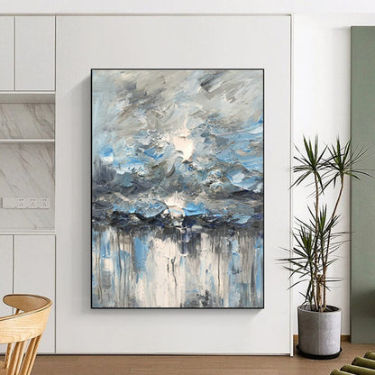 Blue - Gray Abstract Painting for Lake House Living Room & Waterfront Wellness Center DLZ1298