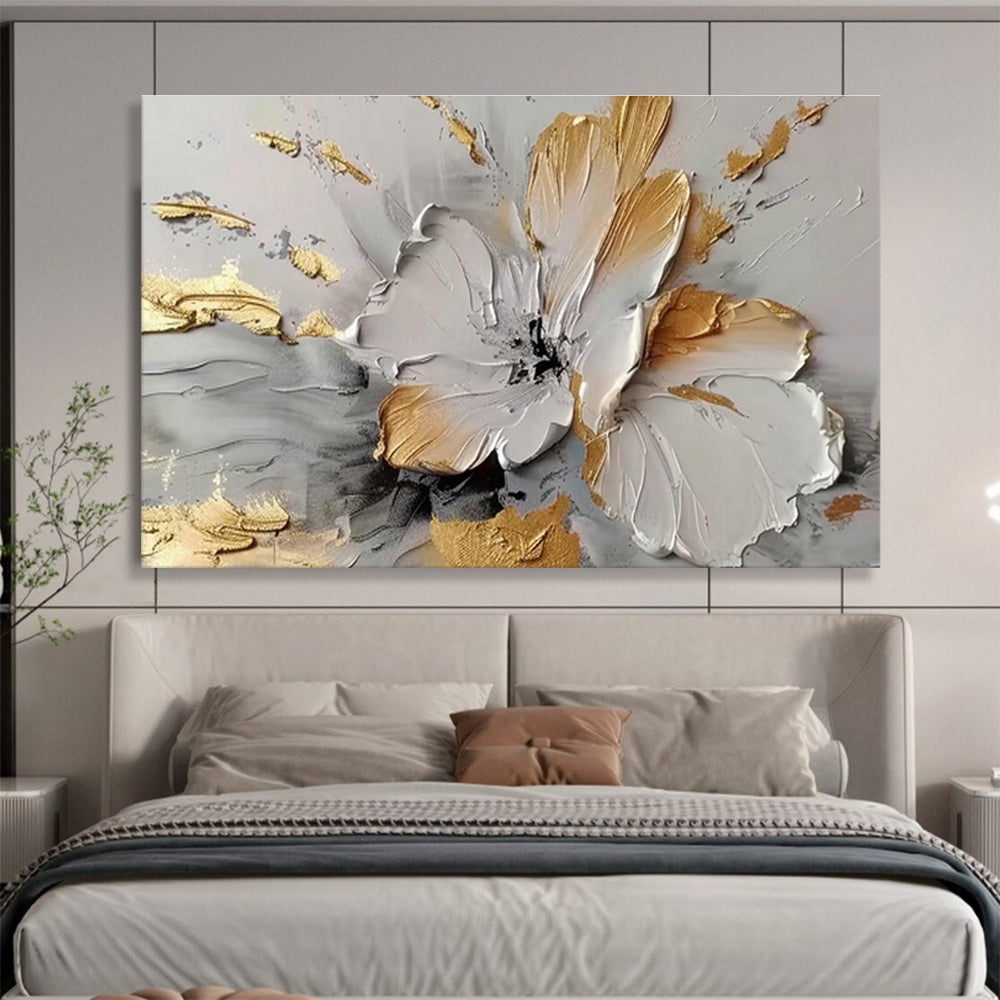 Gold - Accented Floral Relief Art for Luxe Living Room Statement DLZ3061