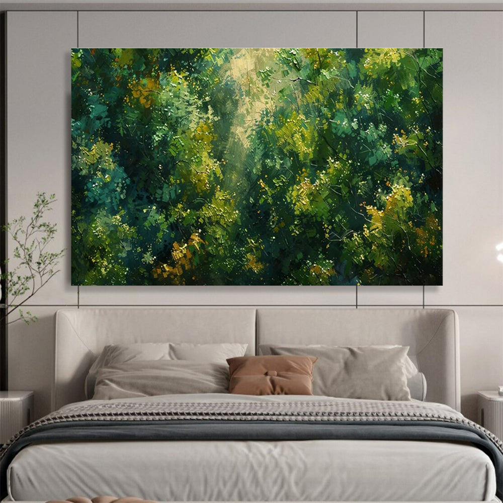 Sunlit Forest Palette Knife Art for Eco - Friendly Lodge Bedroom Retreats DLZ3195