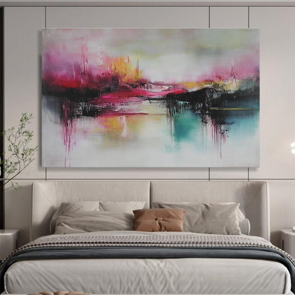 Pink Abstract Landscape Art for Romantic Rooftop Terrace & Whimsical Art Studio SC089