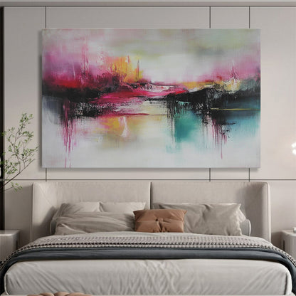 Pink Abstract Landscape Art for Romantic Rooftop Terrace & Whimsical Art Studio SC089