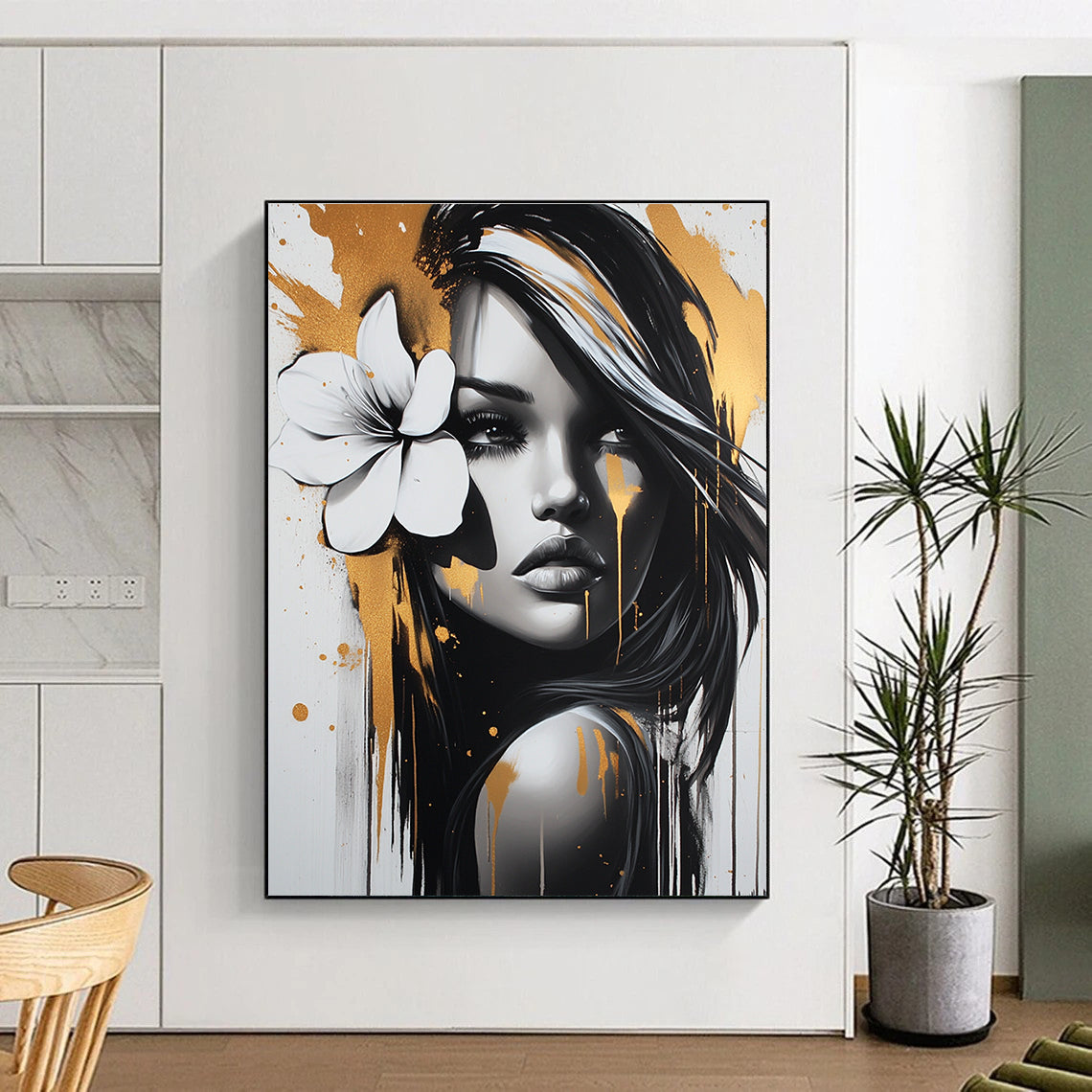 Monochrome Woman with Gold Accents for Luxury Beauty Salon & Contemporary Art Lounge STSC904