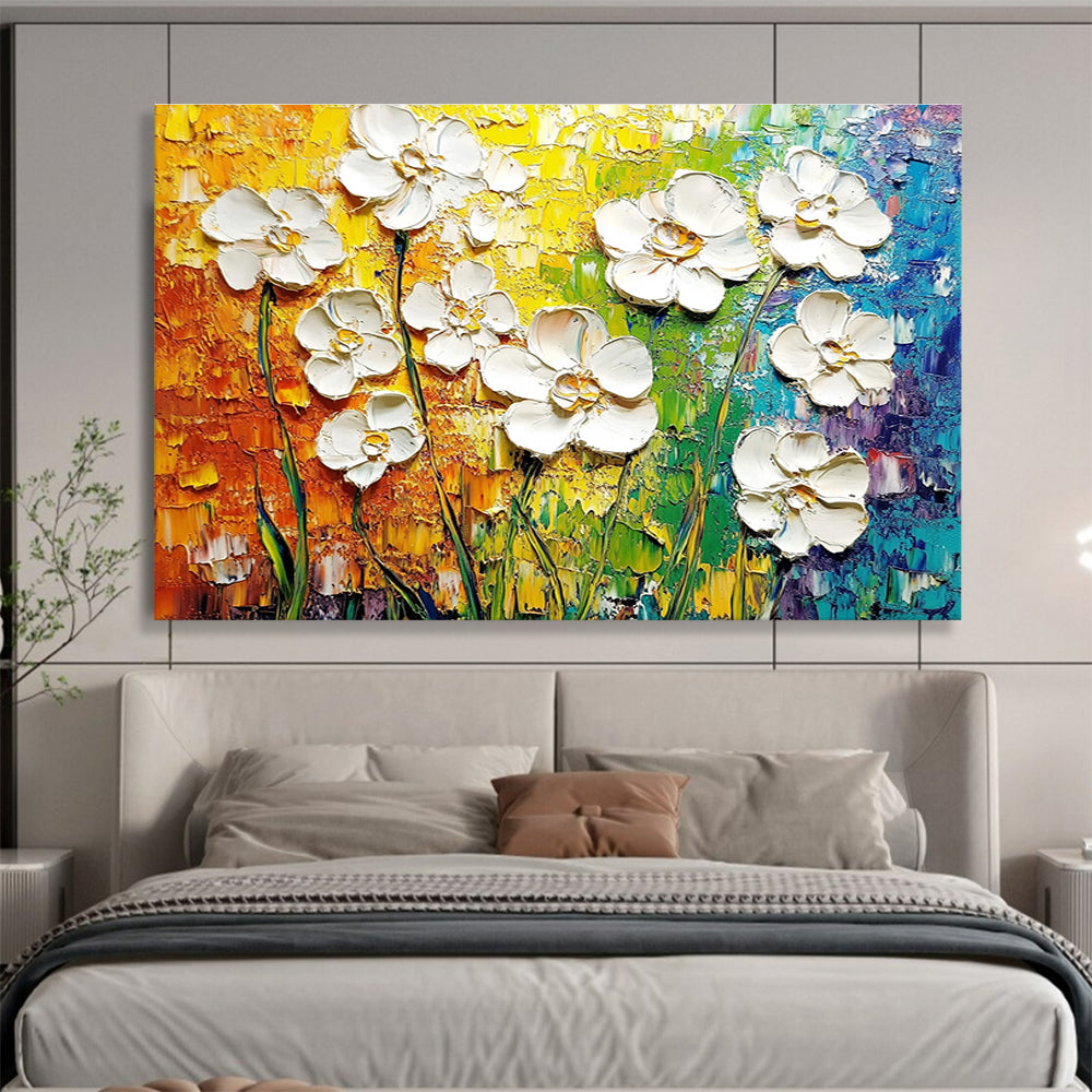 Textured White Flowers Art for Garden - Themed Café & Floral Boutique SC271