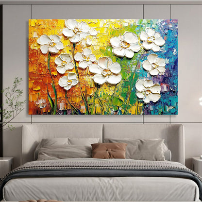 Textured White Flowers Art for Garden - Themed Café & Floral Boutique SC271