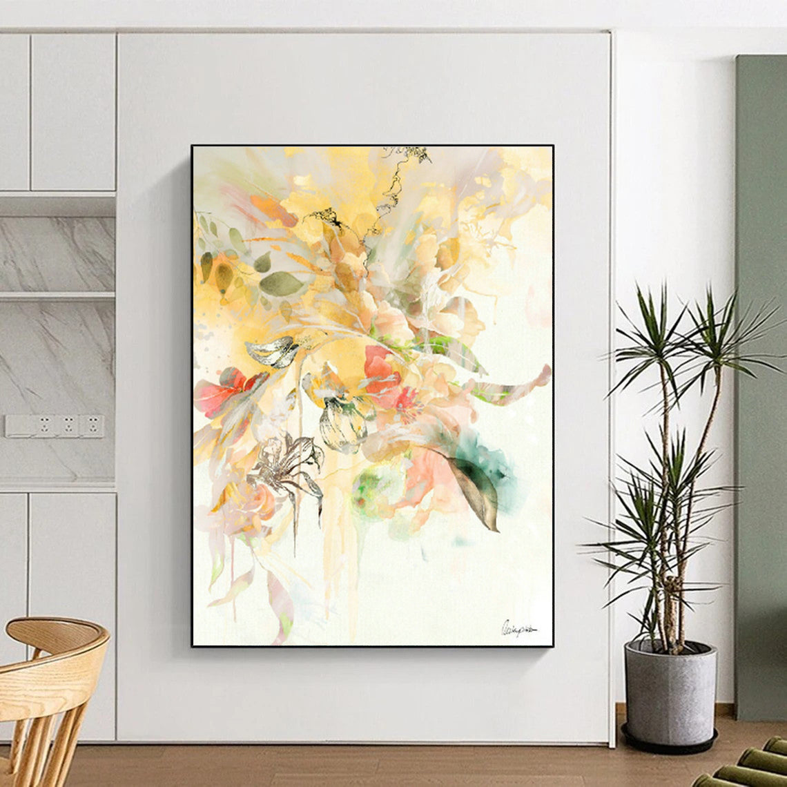 Yellow Floral Watercolor Art for Summer - Themed Restaurant & Home Sunroom DLZ1094