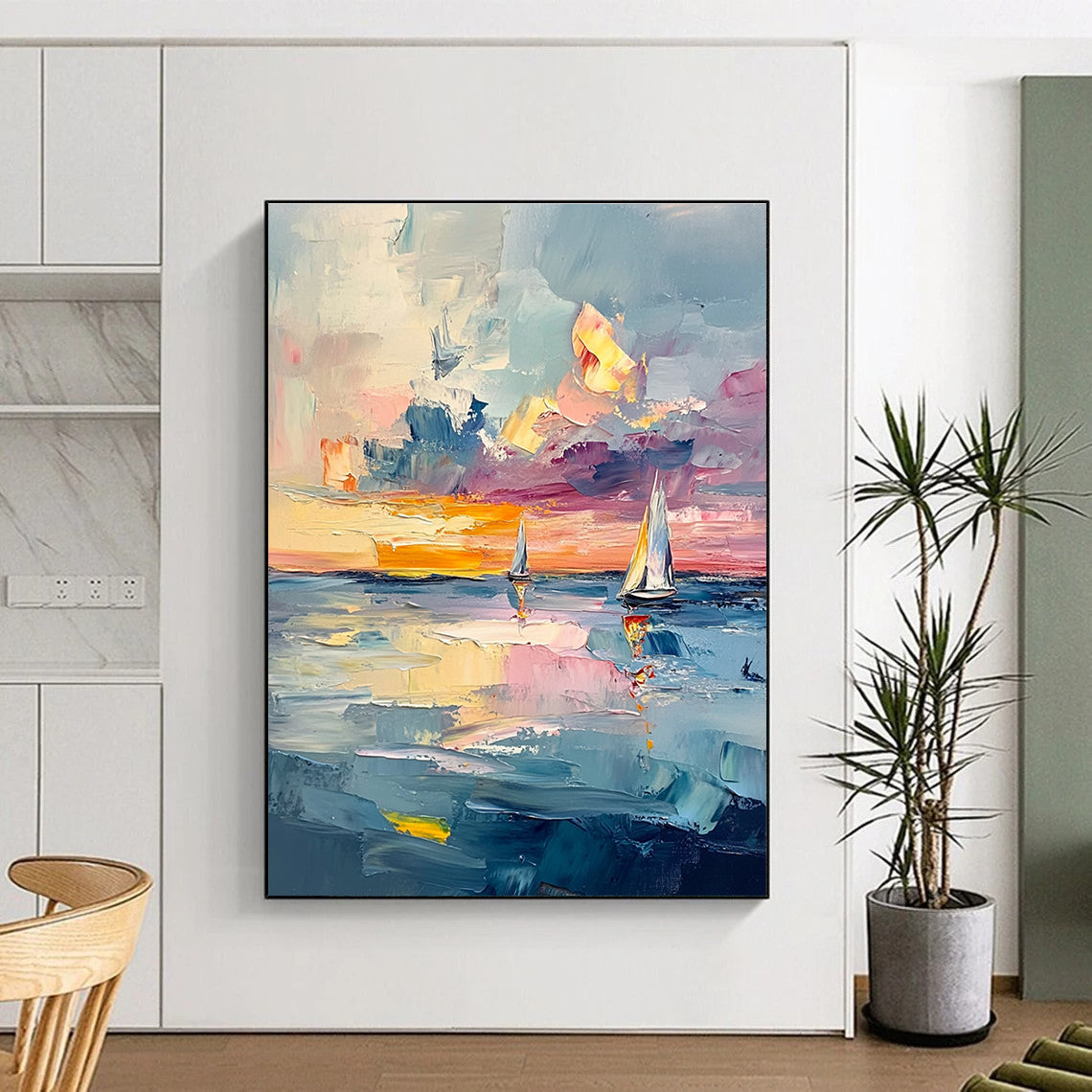 Impressionistic Seaside Sunset for Coastal Home Dining Room & Relaxing Beachfront Hotel STSC973