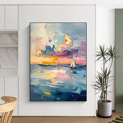 Impressionistic Seaside Sunset for Coastal Home Dining Room & Relaxing Beachfront Hotel STSC973