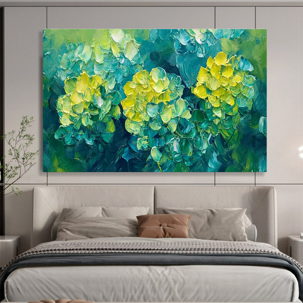 Blue - Green Floral Oil Painting for Tropical - Themed Resort Poolside Cabanas DLZ3183