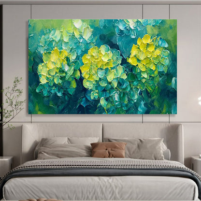 Blue - Green Floral Oil Painting for Tropical - Themed Resort Poolside Cabanas DLZ3183