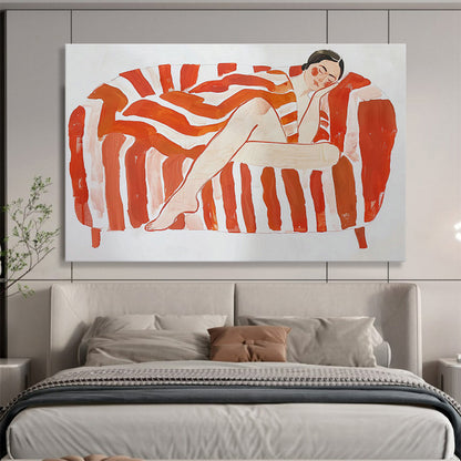 Orange - Stripe Sofa Resting Figure Art for Mid - Century Modern Living Rooms DLZ2610