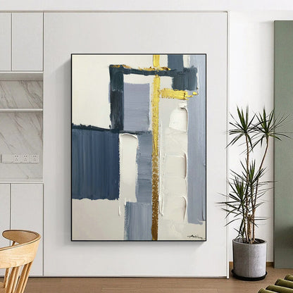 Blue, Gray & Gold Abstract Art for Coastal Home Living Room & High - End Office Waiting Area DLZ0825