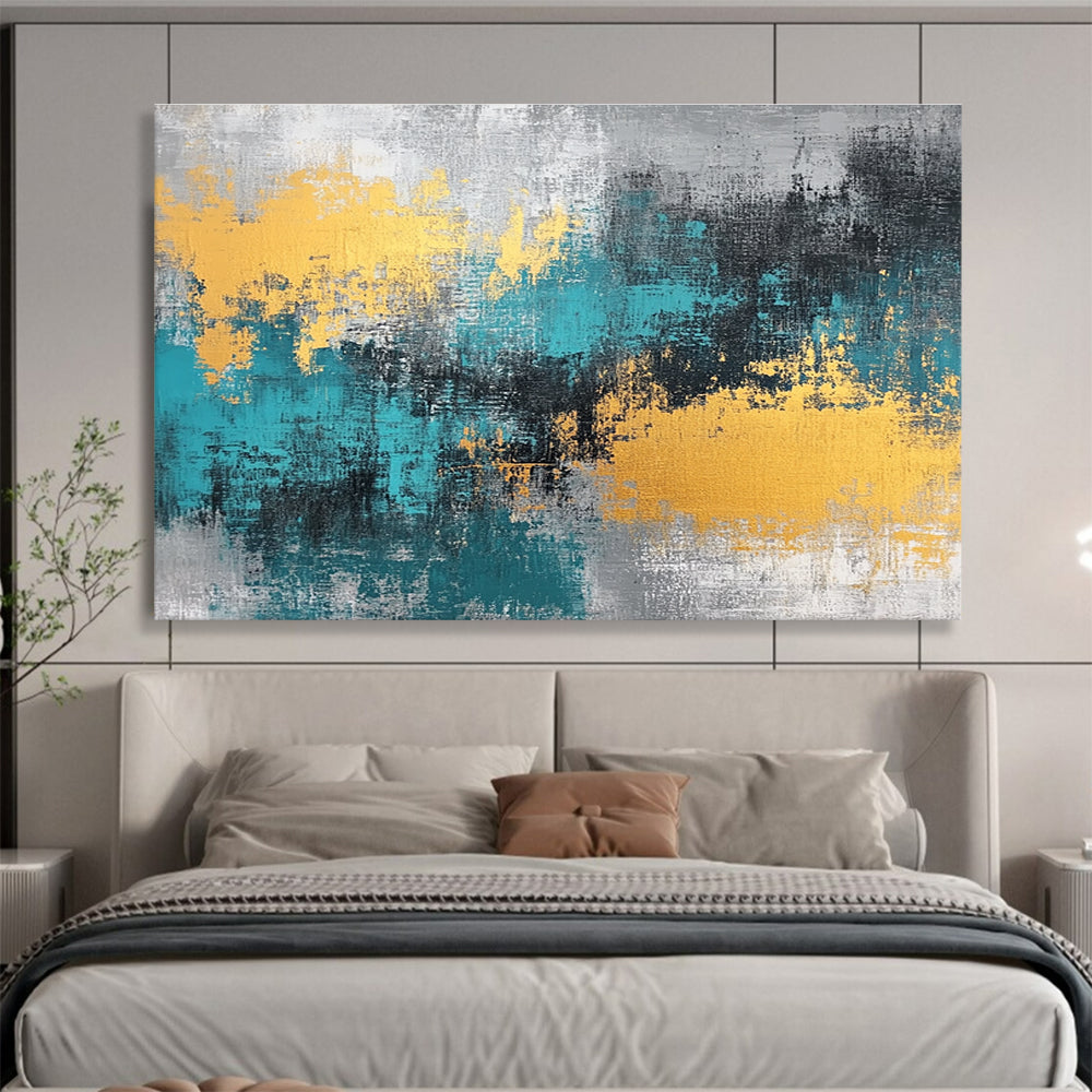 Gray - Teal - Gold Abstract Art for Modern Office Reception & Luxury Home Living Room SC260