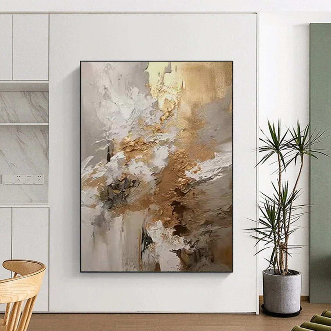 White - Gold - Brown Abstract Art for Luxury Hotel Suite & High - End Restaurant DLZ1253