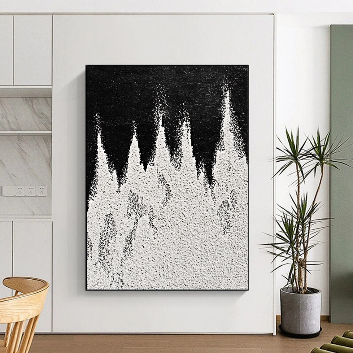 Black and White Textured Peaks Abstract Landscape Art for Minimalist Home & Nature - Inspired Home Office STSC1487