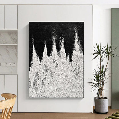 Black and White Textured Peaks Abstract Landscape Art for Minimalist Home & Nature - Inspired Home Office STSC1487