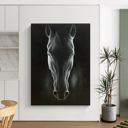 Black Horse Portrait Art for Equestrian Estate & Sophisticated Home Office DLZ1989