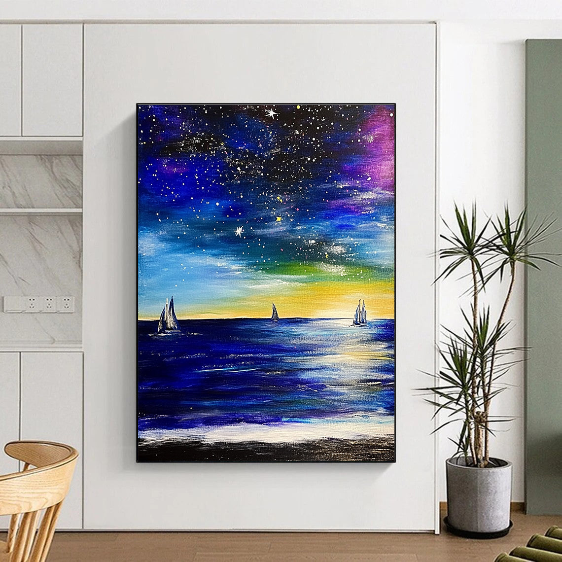 Starry Sea with Sailboats for Coastal Bedroom & Nautical - Themed Lounge STSC851