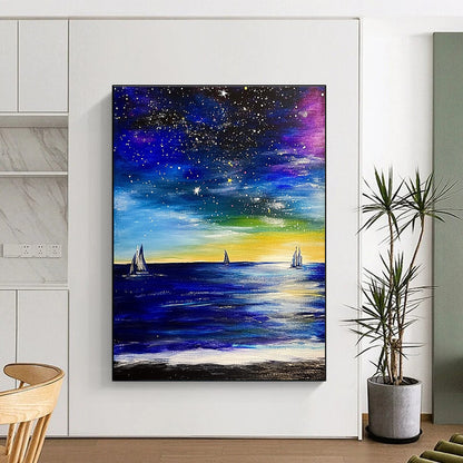 Starry Sea with Sailboats for Coastal Bedroom & Nautical - Themed Lounge STSC851