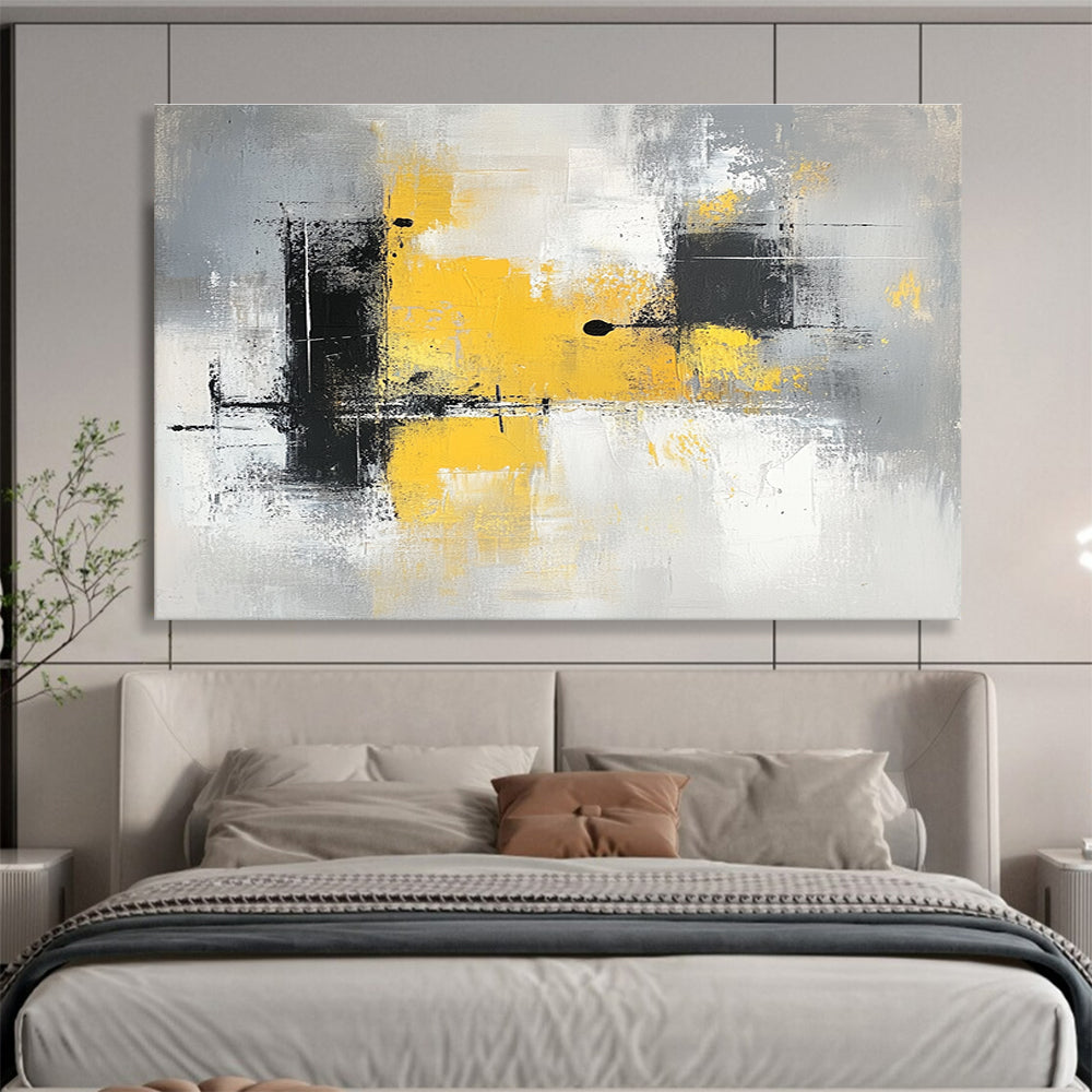 Yellow - Gray Abstract Strokes Art for Contemporary Office Lounge & Minimalist Home Gallery SC241