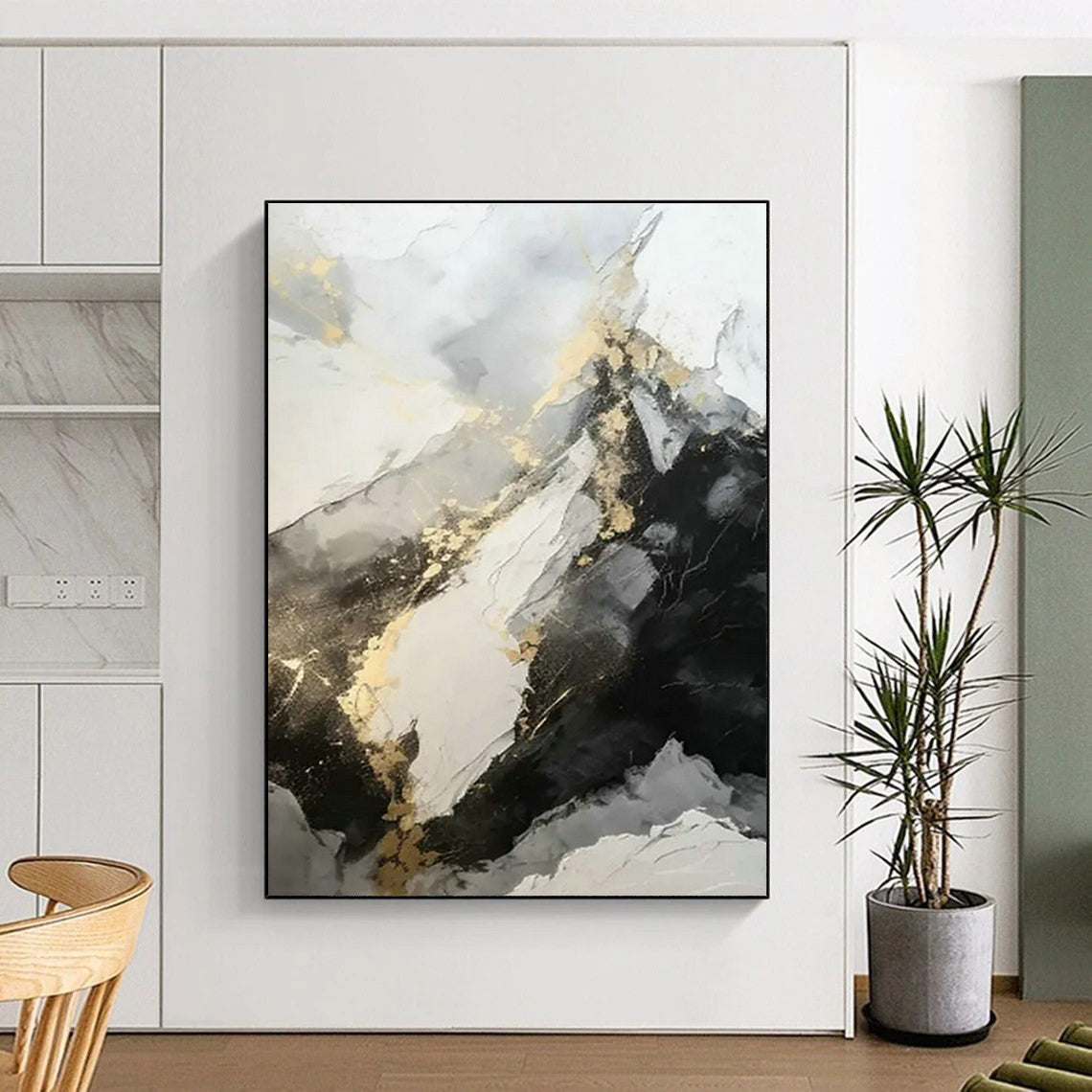 Black - White - Gold Abstract Art for Glamorous Penthouse & Fashion Boutique DLZ1758