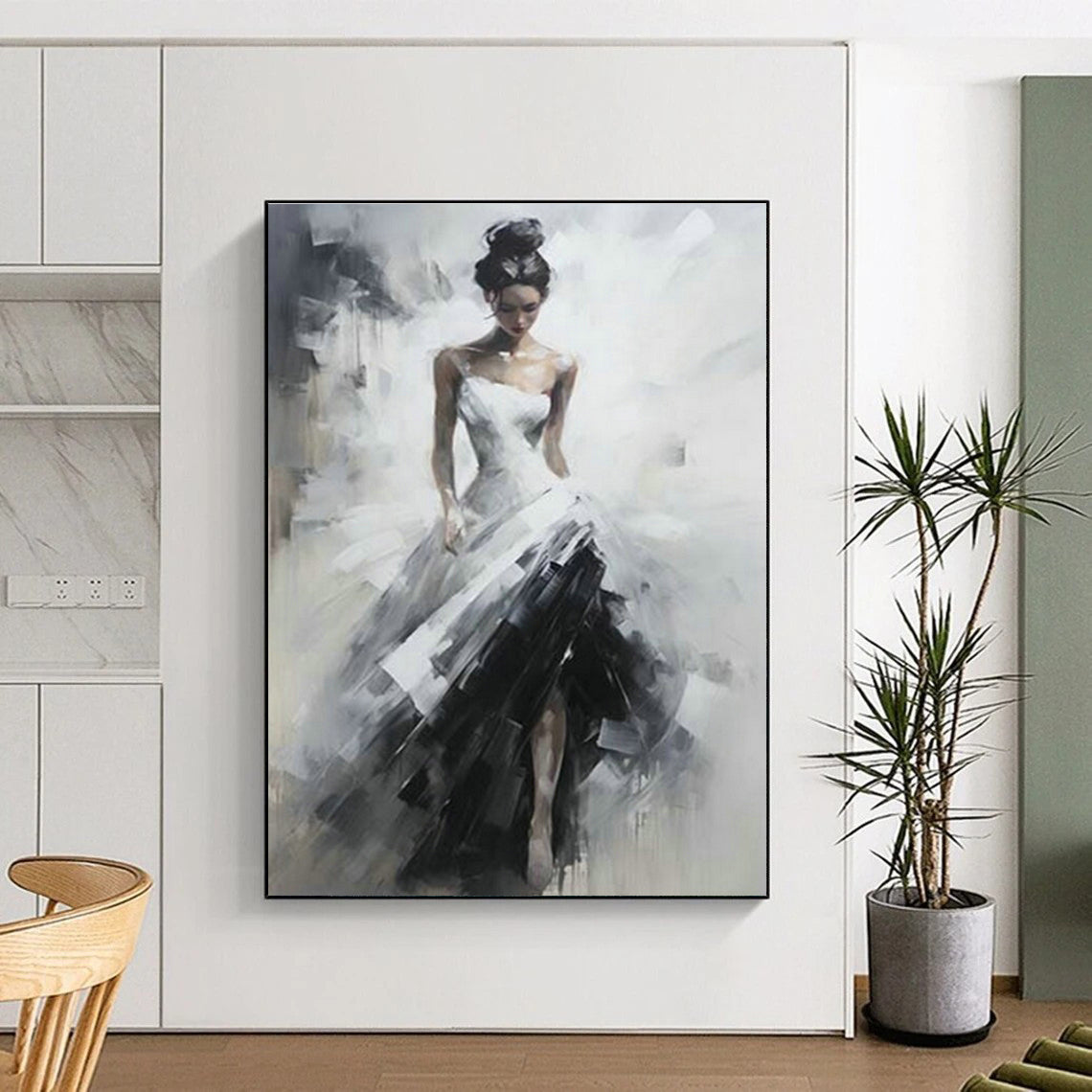 Woman in White and Black Dress Art for Romantic Home Bedroom & Fashion - Forward Boutique DLZ1547