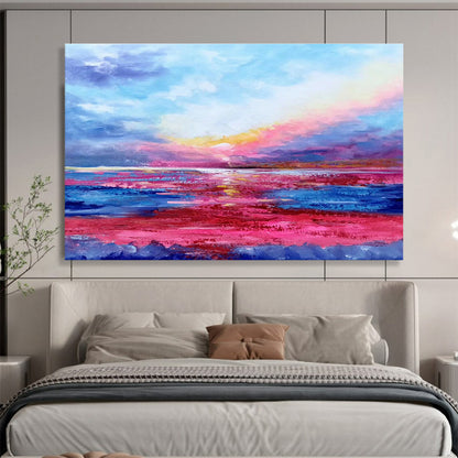 Pink - Purple Seaside Oil Painting for Relaxing Beach House Bedrooms DLZ2671