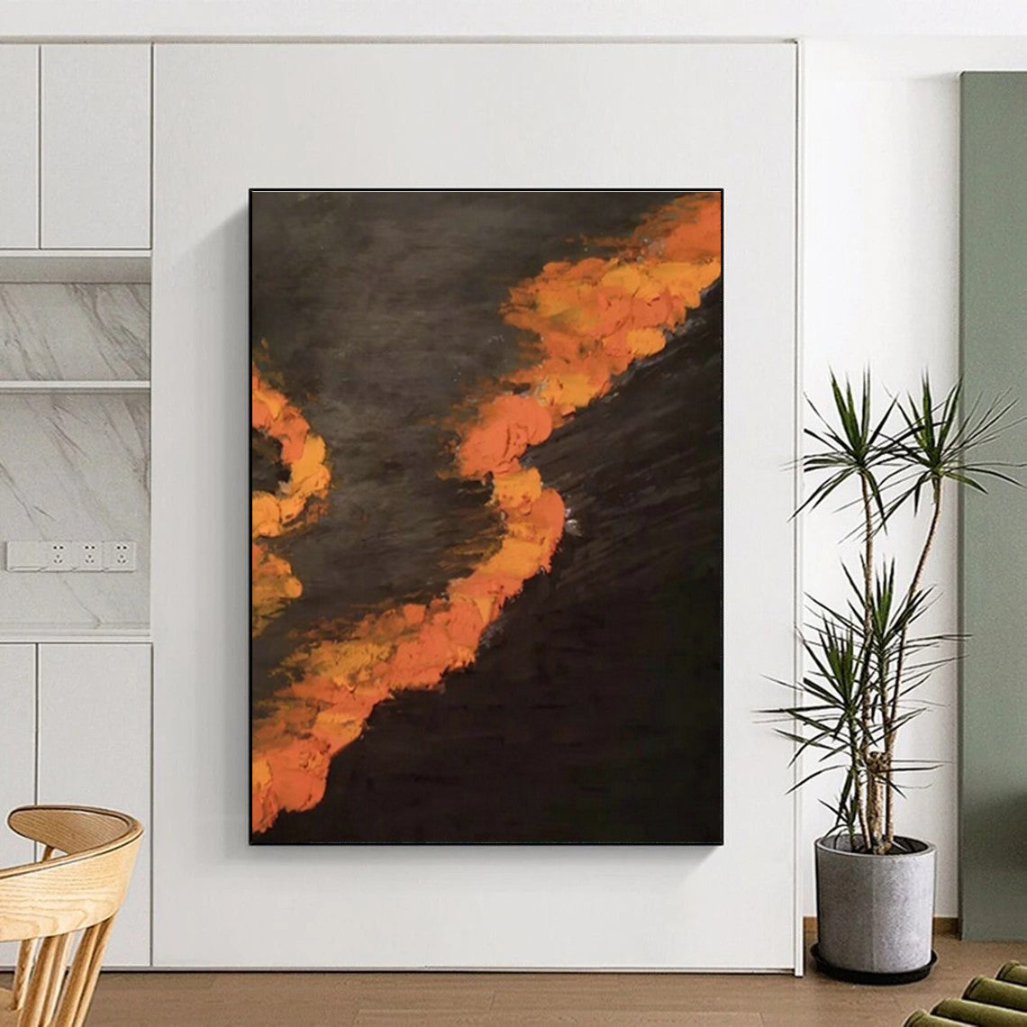 Black - Base Orange Wave Abstract for Urban Art Studio & Late - Night Diner DLZ0968
