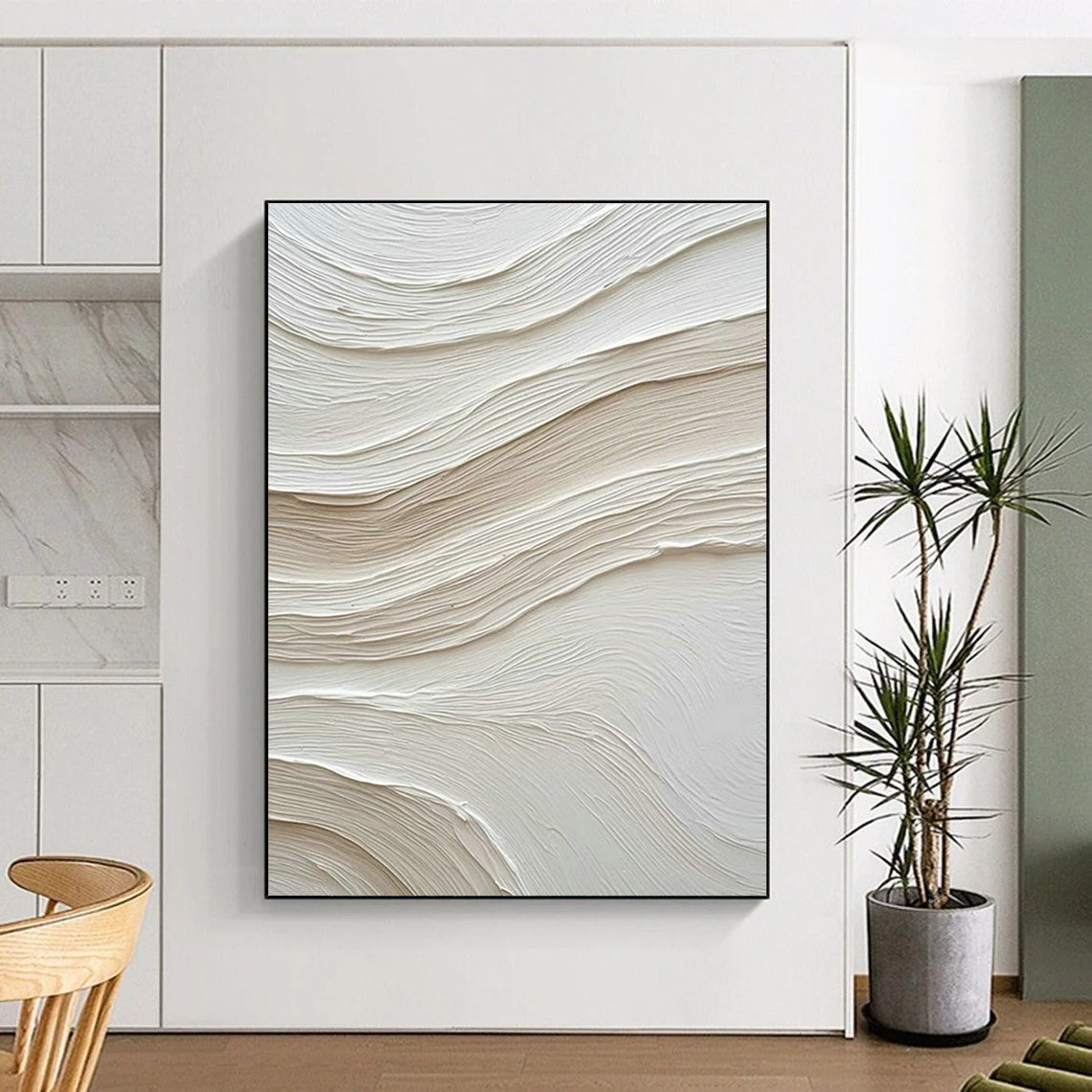 Creamy White Wave Textured Art for Coastal Bedroom & Spa Relaxation Area DLZ1031