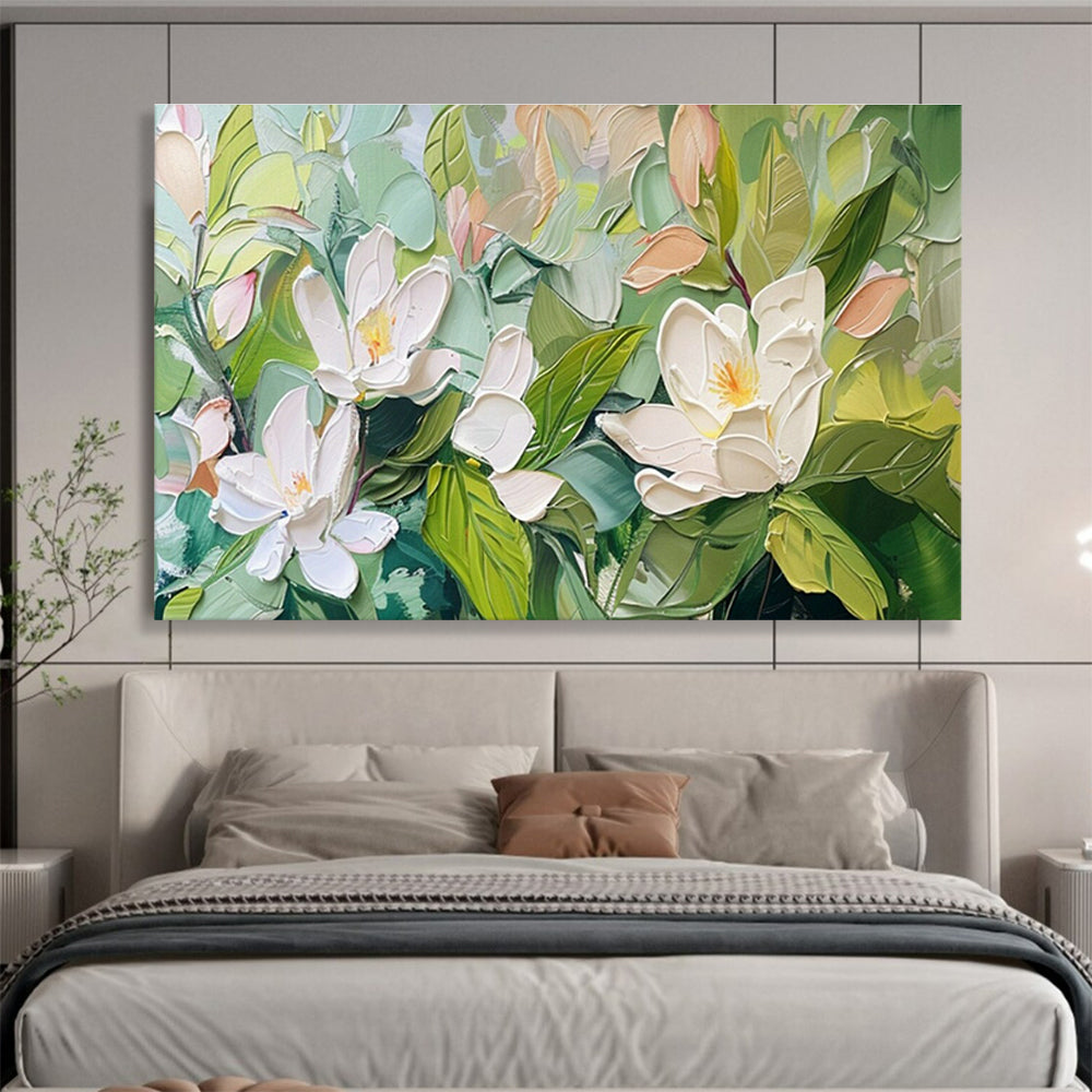 White Magnolia Relief Art for Elegant Spa Treatment Room Walls DLZ3220