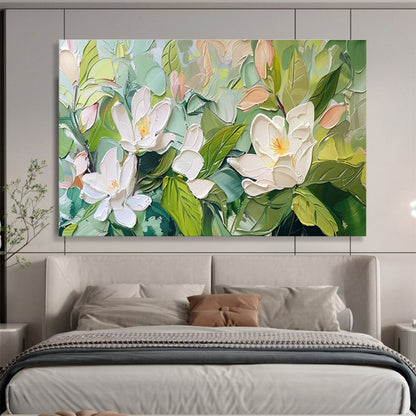White Magnolia Relief Art for Elegant Spa Treatment Room Walls DLZ3220