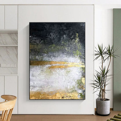 Black - White - Gray - Gold Abstract Art for Urban Penthouse & Art Gallery Corridor DLZ1905