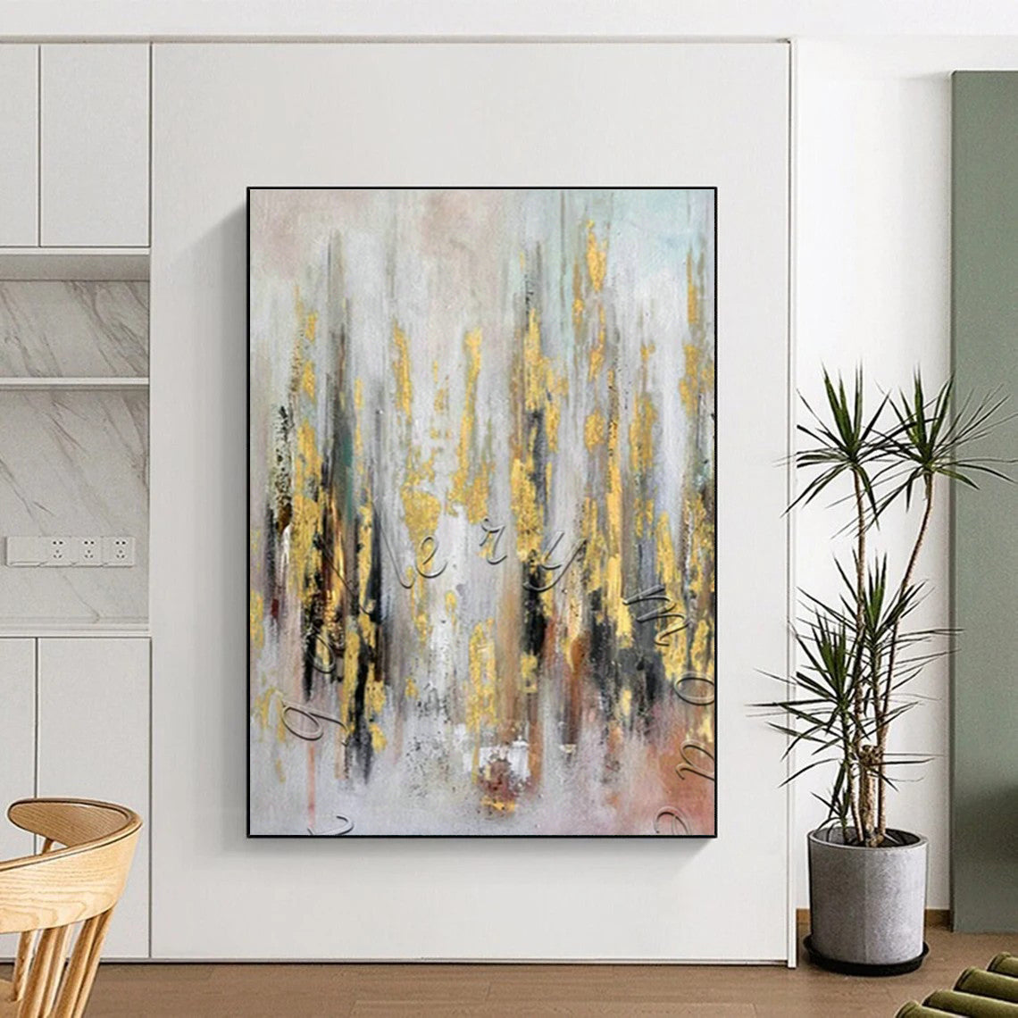 Gold - Veined Abstract Art for Event Venue & Glamorous Home Dining Room DLZ1778