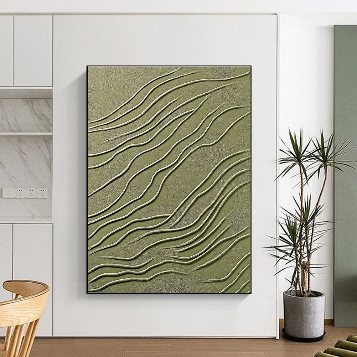 Green and White Wavy Texture Art for Nature - Inspired Yoga Studio & Minimalist Spa STSC1359