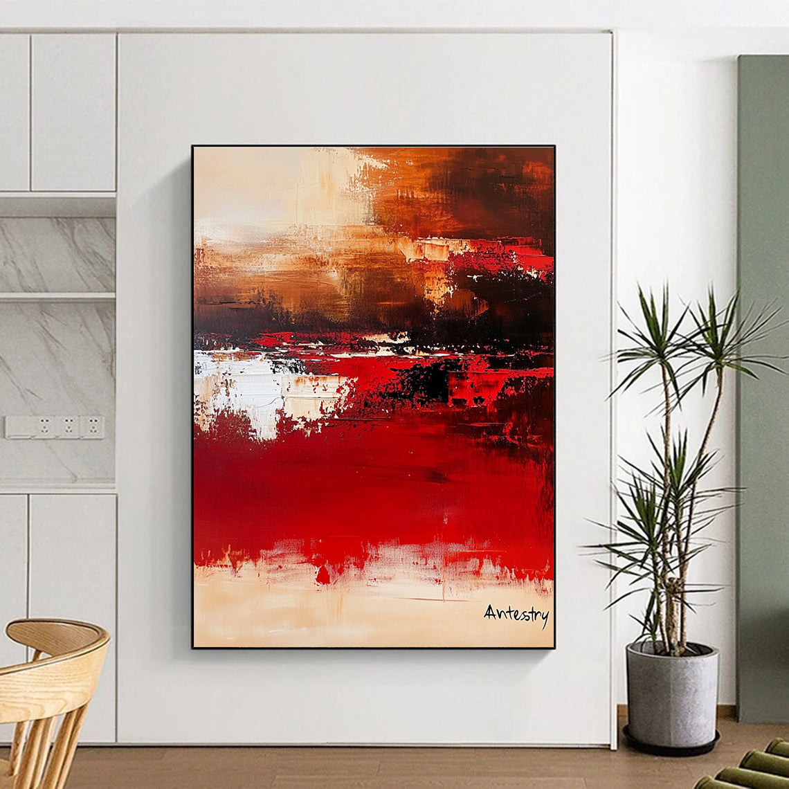Red and Brown Abstract Landscape for Rustic - Modern Home & Cozy Wine Lounge STSC458