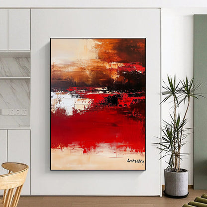 Red and Brown Abstract Landscape for Rustic - Modern Home & Cozy Wine Lounge STSC458