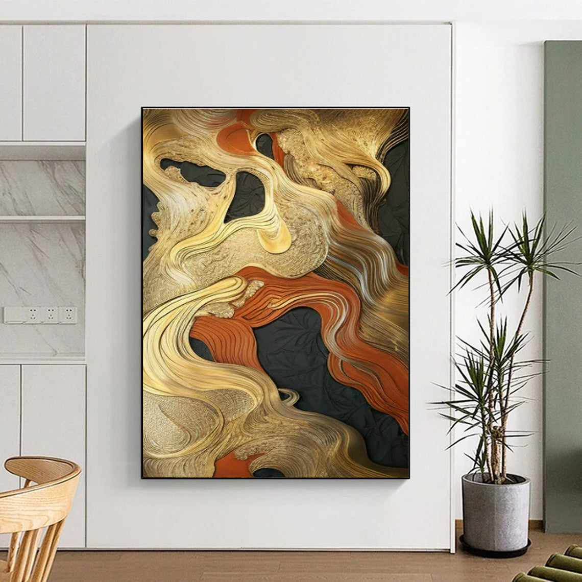 Gold - Orange - Black Abstract Art for High - End Restaurant & Luxury Home Dining Room DLZ1704