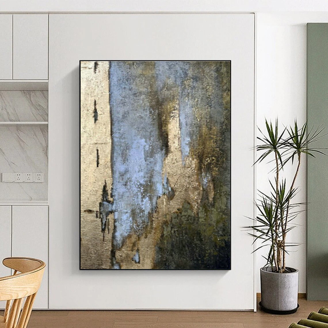 Blue - Gold - Brown Abstract Art for Luxury Hotel Lobby & Contemporary Art Gallery DLZ1898